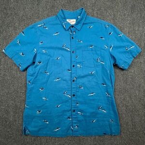 Kahala Aloha Shirt Mens L Blue Linen Blend Whale Print Button Up Hawaiian
